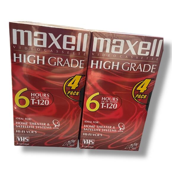 Maxell High Grade Hi-Fi VCR Video Cassette T-120 6 Hour VHS SEALED Lot of 8 - Picture 2 of 10
